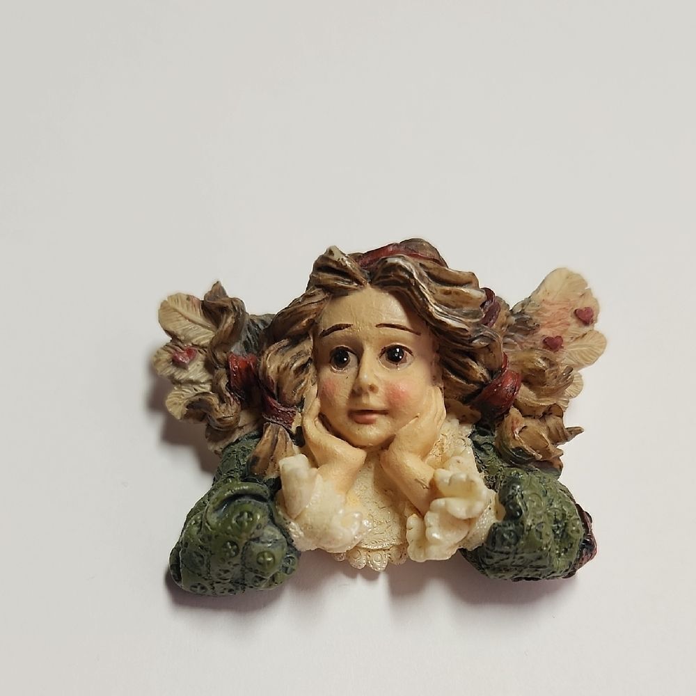 Charming Angelic Brooch with Green and Cream Accents
